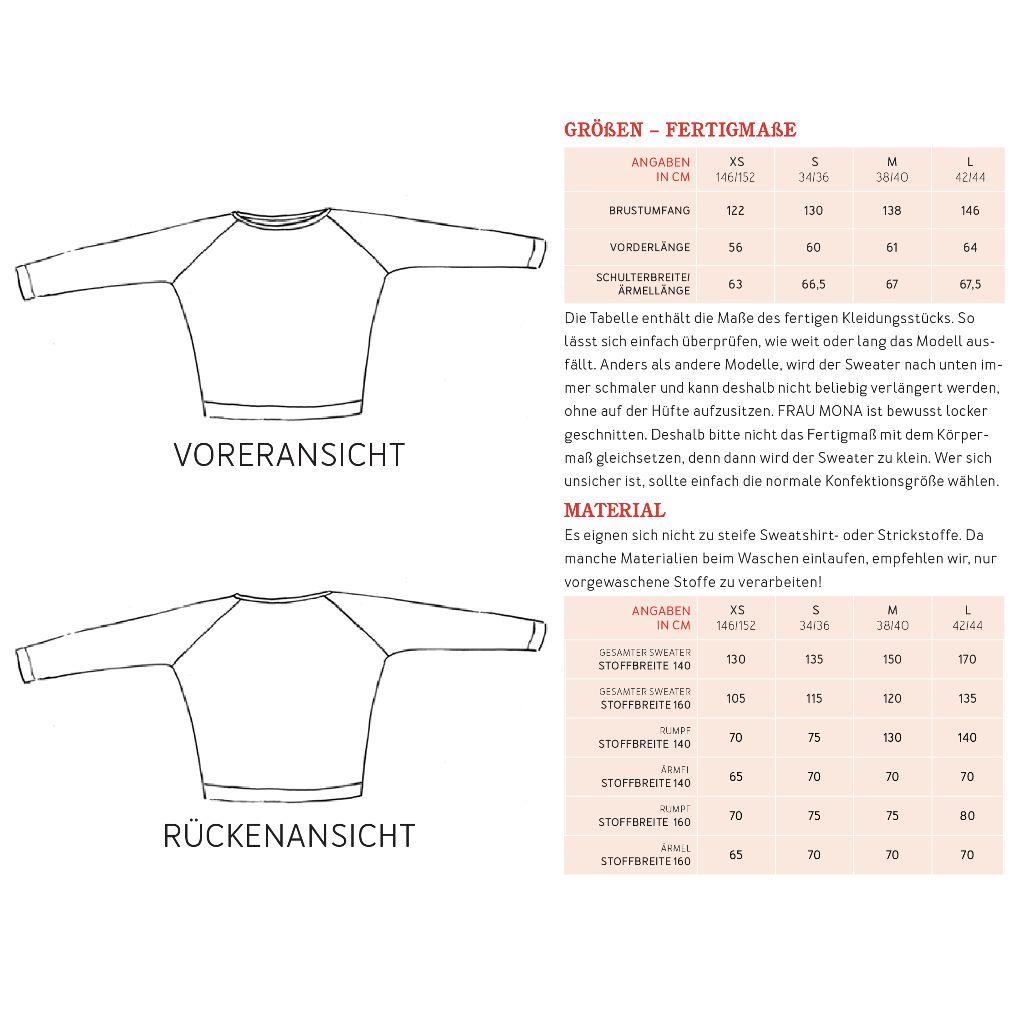 Papierschnittmuster Raglansweater Frau Mona XS-L